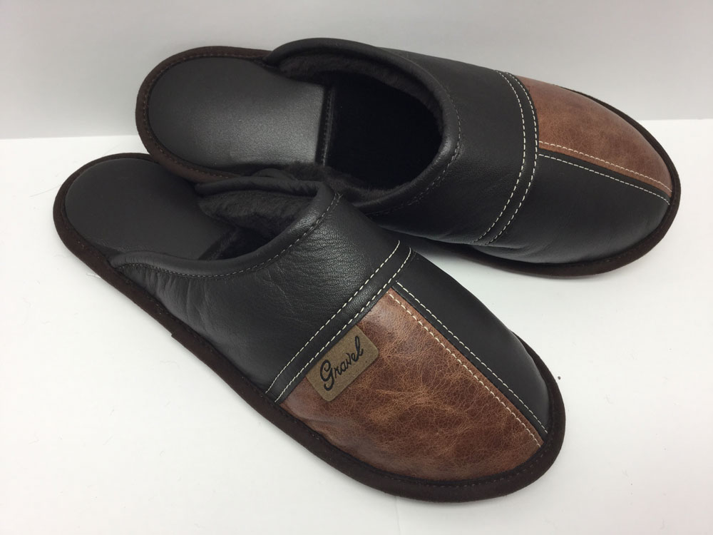 Mule en cuir Cognac/Brun / doublure fourrure de mouton - 